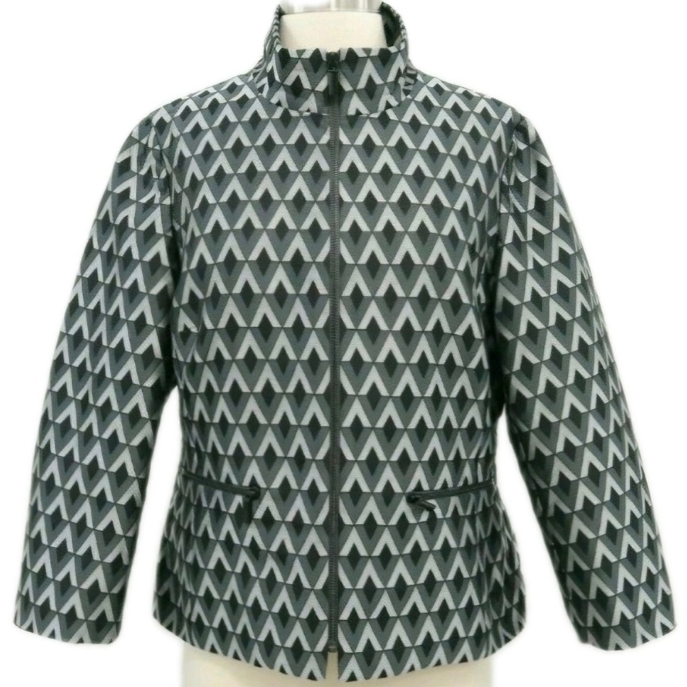 Carlisle Geometric Jacquard Skirt Suit Set Jacket & Pencil Skirt Black Silver 8 - Picture 2 of 16